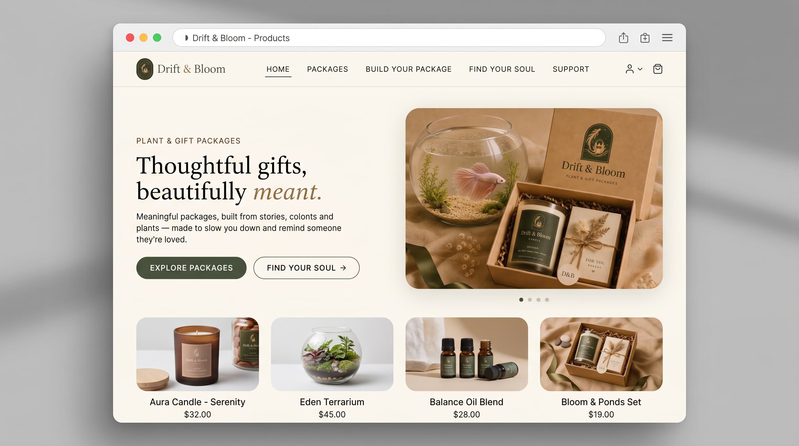 Drift & Bloom — E-Commerce website designed by Cretoify